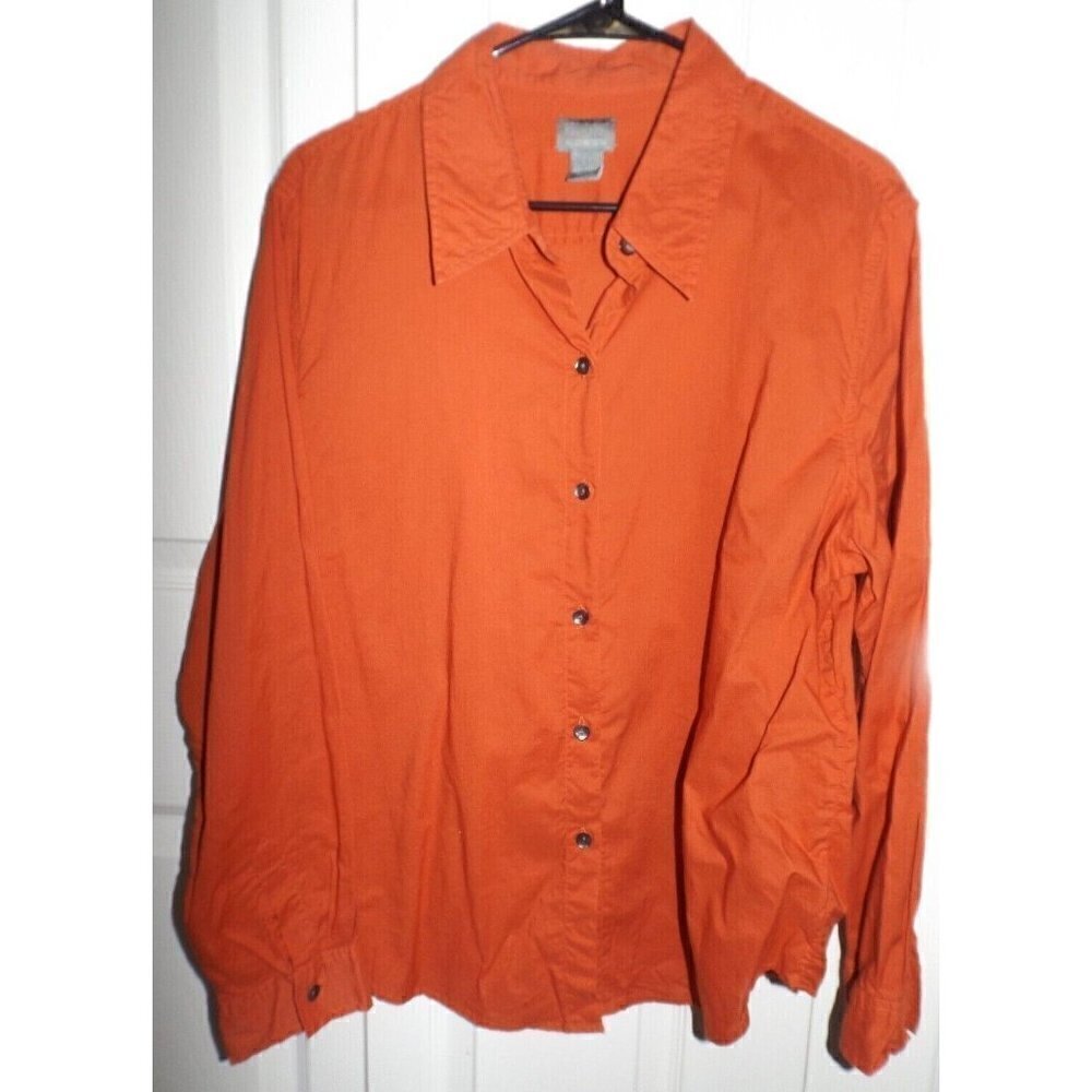 Additions by Chico's L (2) Orange Long Sleeve Button Up Cotton Shirt